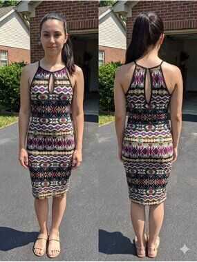 Snap S Bodycon Dress Aztec Geometric Southwestern Y2K Made in USA Halter
